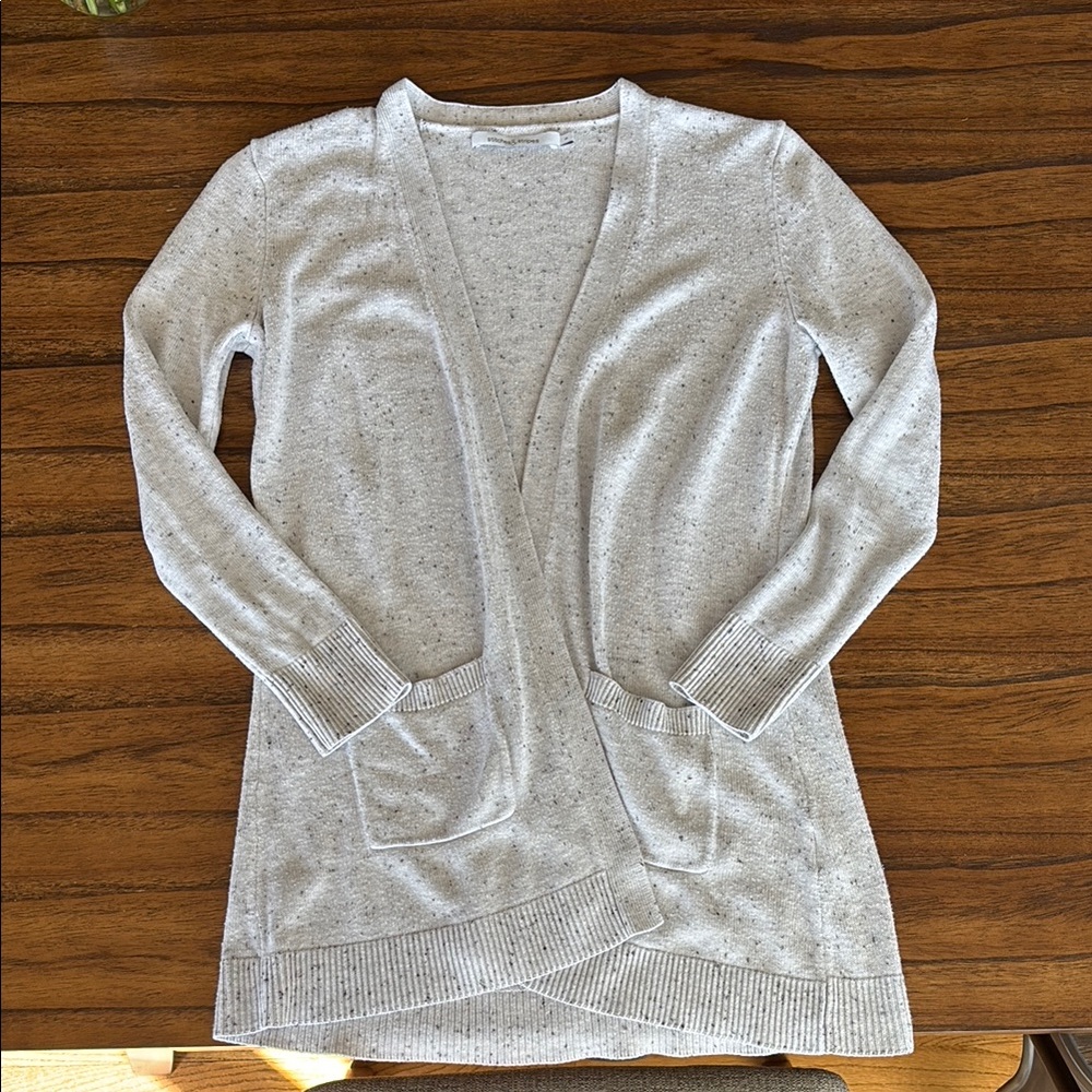 Women's Light Gray Cardigan with black detail.